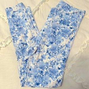 Altar’d State Revival Workout leggings, crossover waist, blue floral print